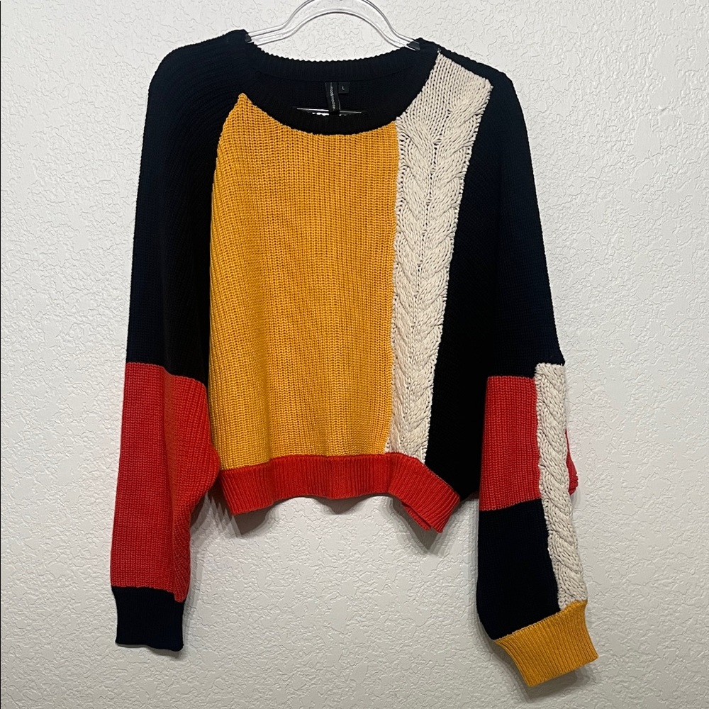 moon & madison Women’s Large Black , Beige & Burnt Orange Color Block Sweater